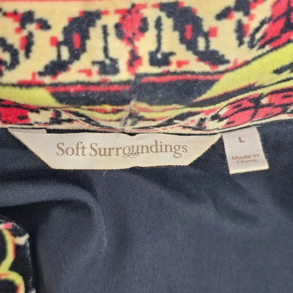Soft Surroundings Jacket Women Large Red Velvet Ikat Open Front Global 28K60